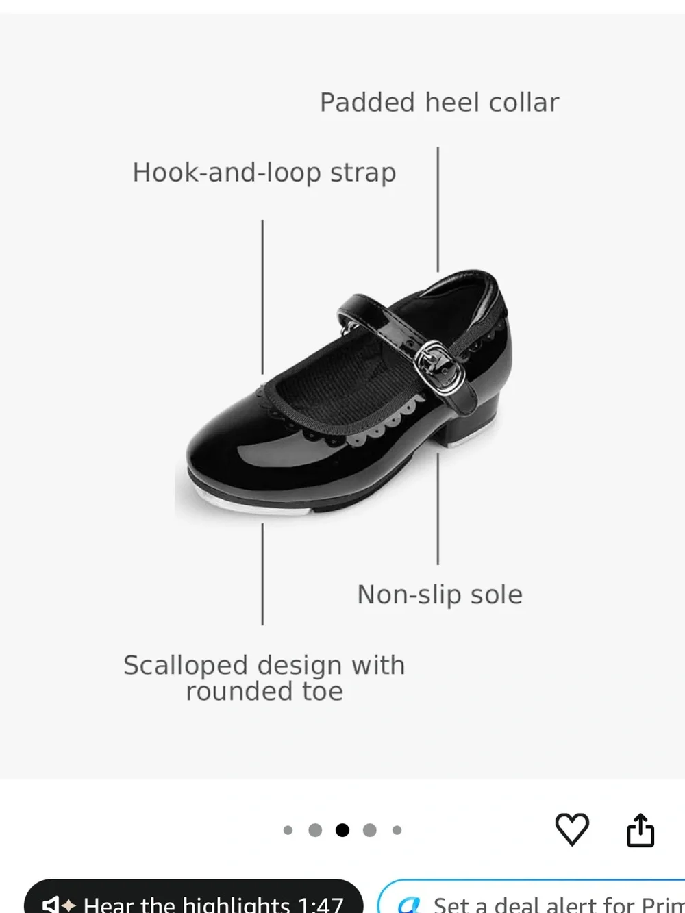 Girls Stelle Black Patent tap shoes with Velcro closure dance jazz